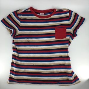Hanna Andersson Red Tan Striped Pocket T-shirt (Youth 14)